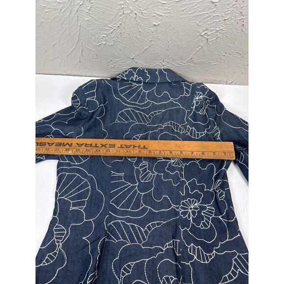 RQT‎ Embroidered Jean Jacket Coat Women's Floral Stretch Button Petite Small PS - Picture 4 of 5